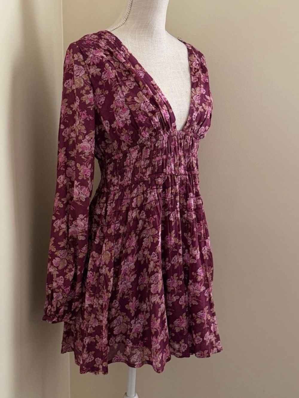 Free People Floral V-Neck Long Sleeve Mini Dress - Picture 5 of 12